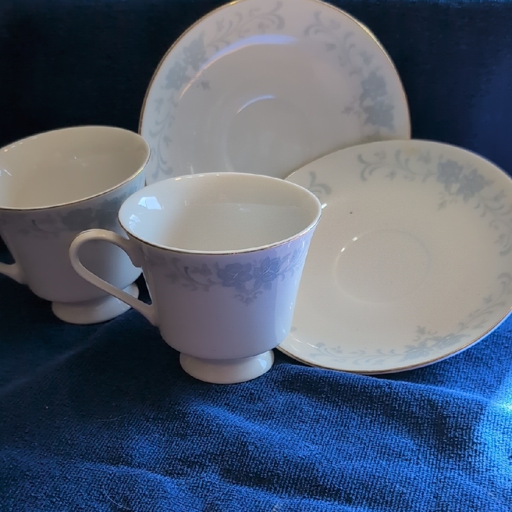 Elegant White and Blue Floral Tea Set